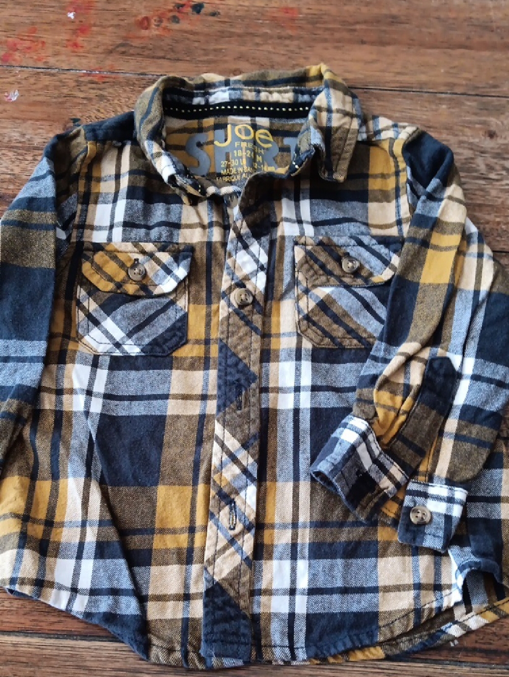 Joe Fresh Yellow Black White Plaid Flannel Long Sleeve Shirt